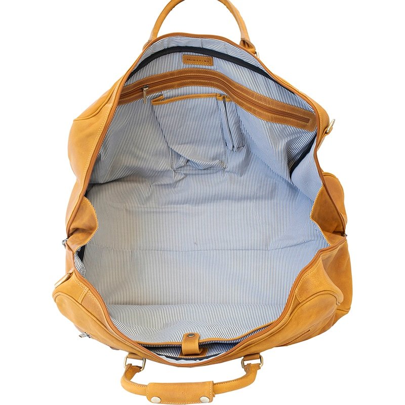 Large Leather Duffle Bag Columbia Yellow open full  view