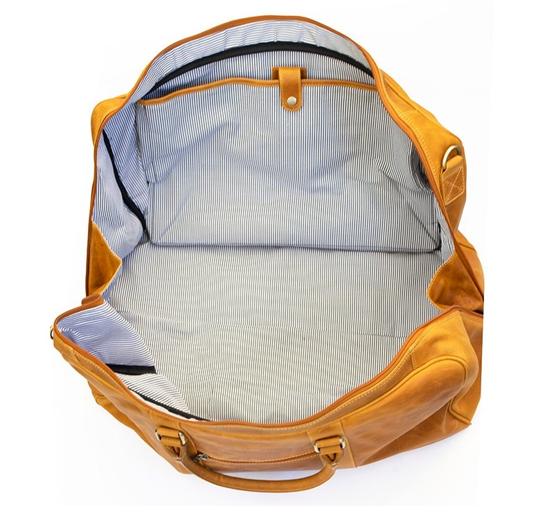 Large Leather Duffle Bag Columbia Yellow open view