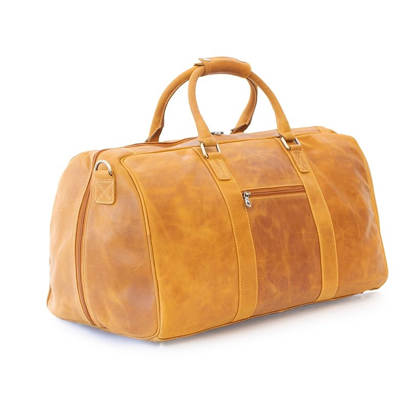 Large Leather Duffle Bag Columbia Yellow side angle view