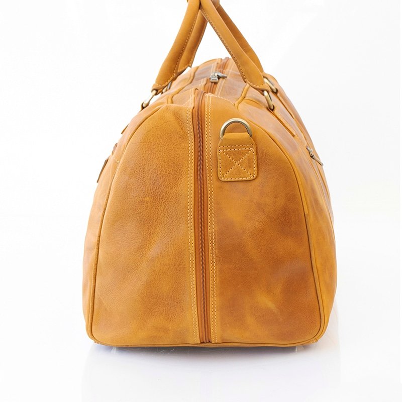 Large Leather Duffle Bag Columbia Yellow side view