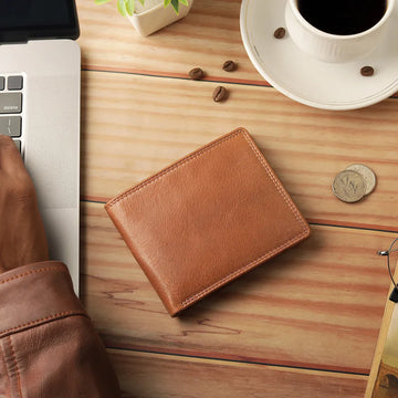 Brown Leather bifold wallet folded closed – top view