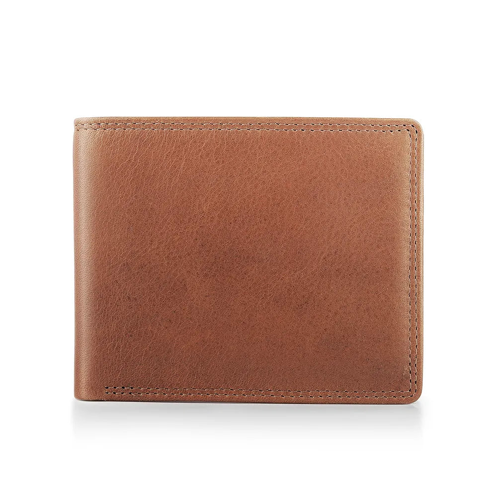 RFID secure men’s brown leather bifold wallet – back view