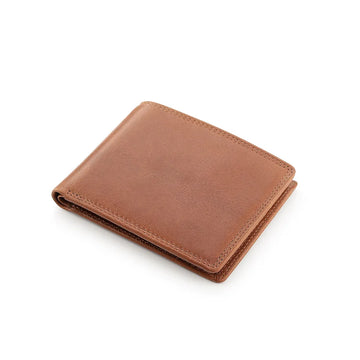 Brown Leather bifold wallet folded closed – top view