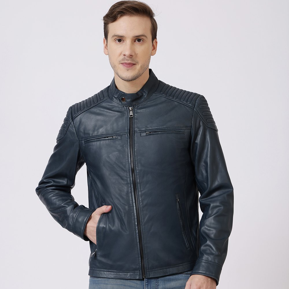 Leather Biker Jacket Thomas Navy 6883 3