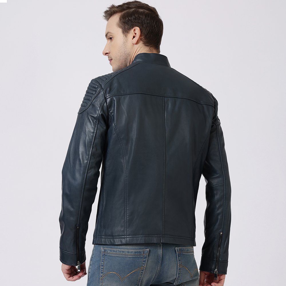 Leather Biker Jacket Thomas Navy - PRIMEHIDE Leather