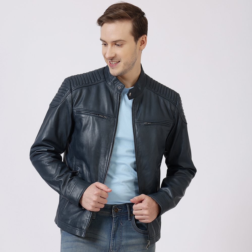 Leather Biker Jacket Thomas Navy 6883 3