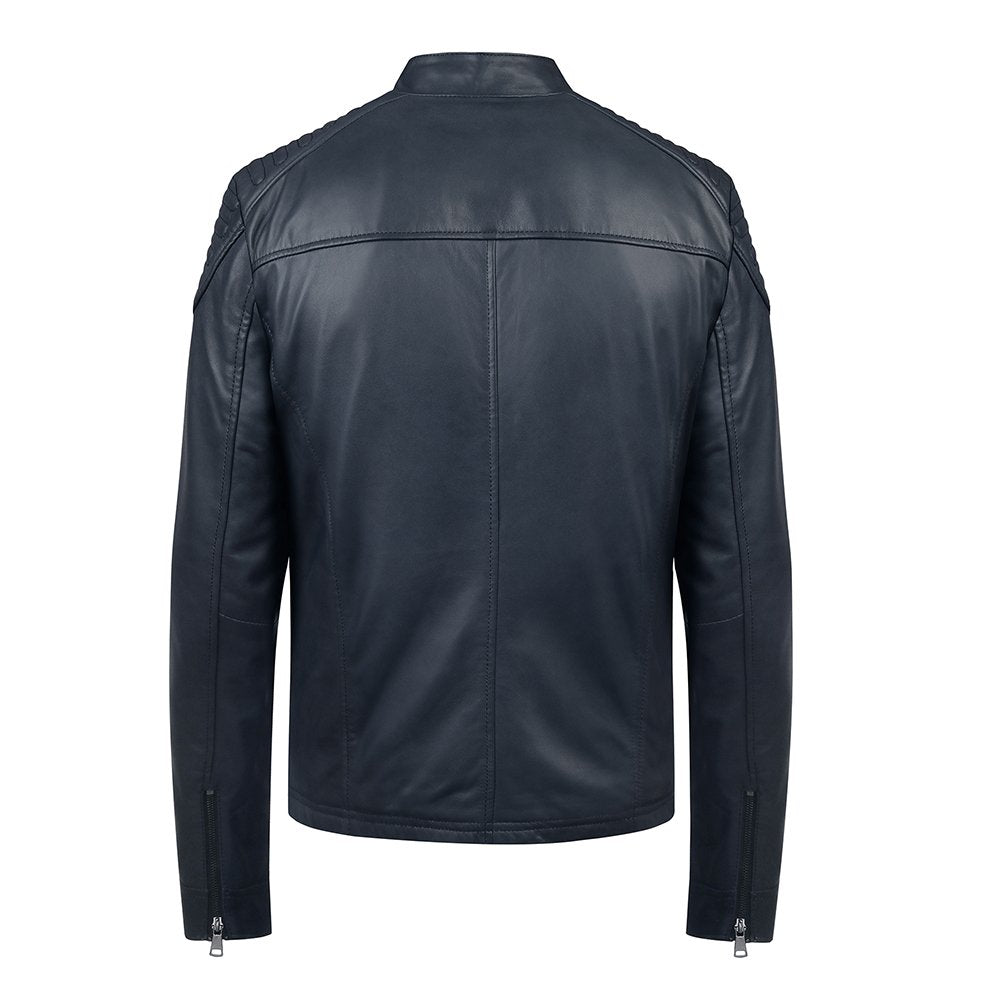 Leather Biker Jacket Thomas Navy 6883 6