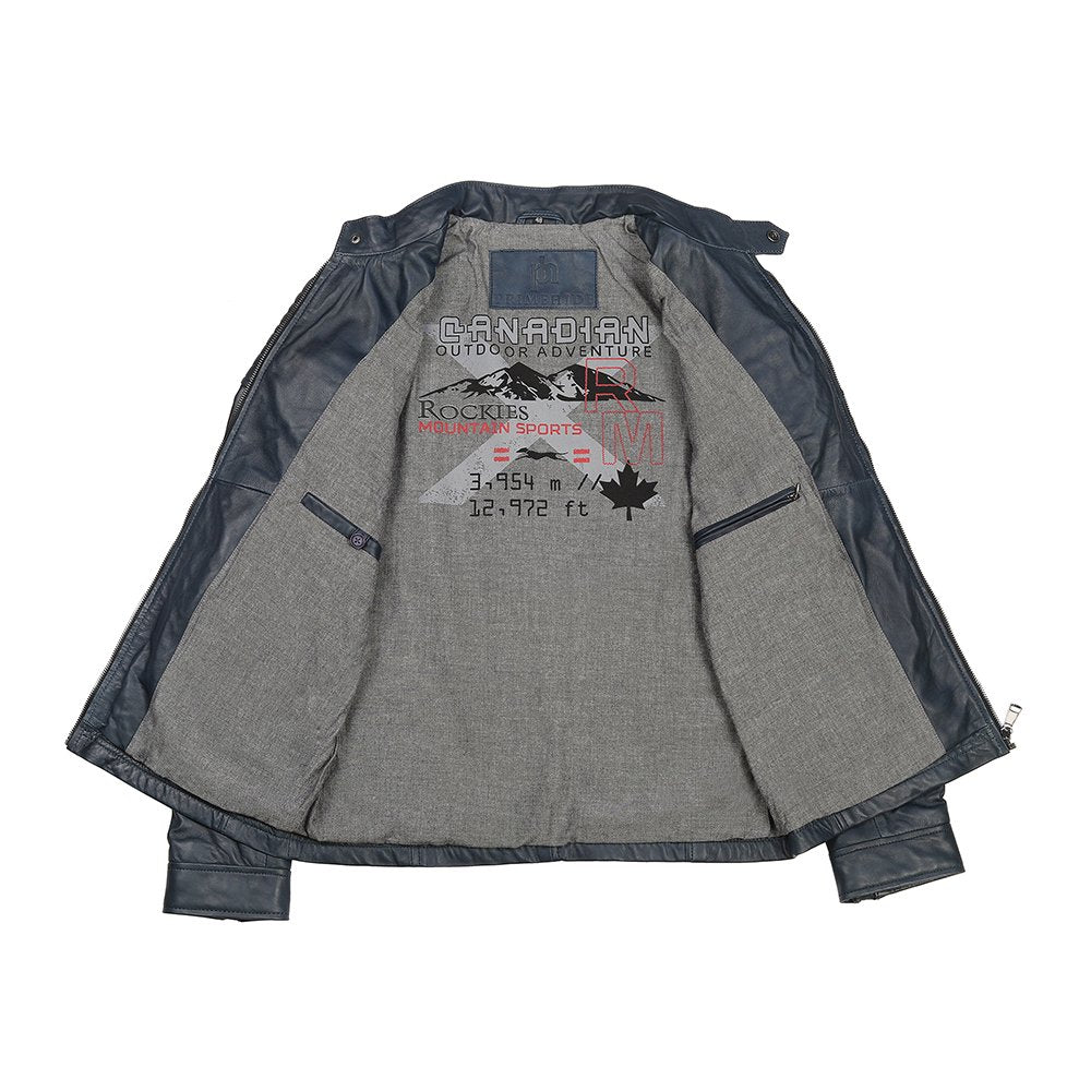 Leather Biker Jacket Thomas Navy 6883 7