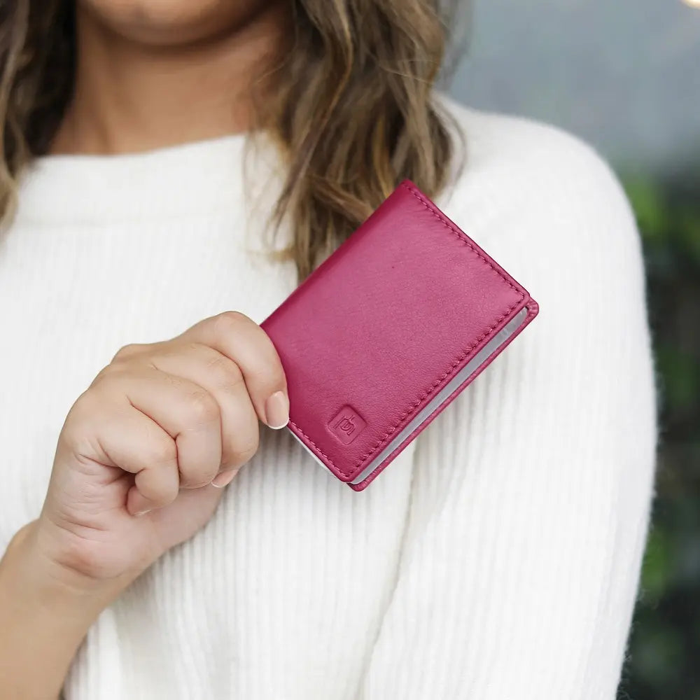 Leather Credit Card Holder Fuchsia-4