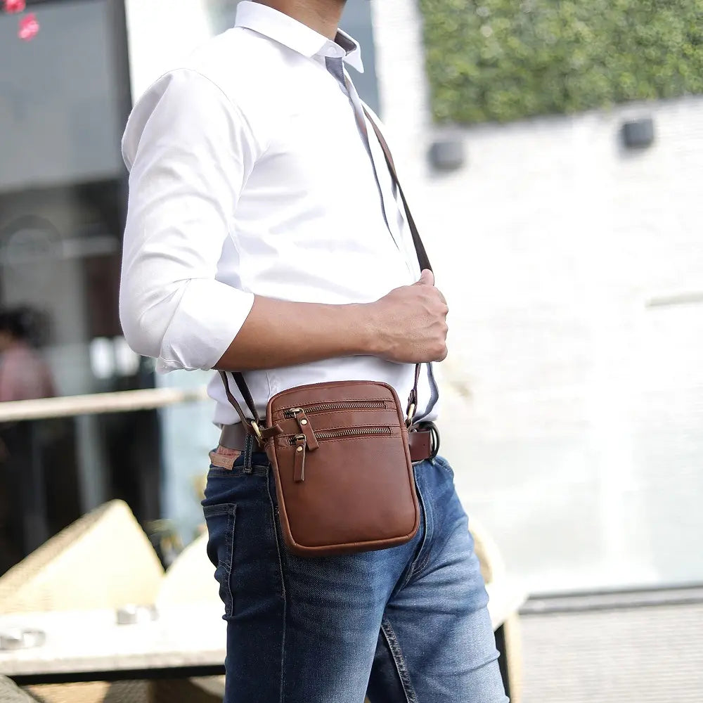 Leather Crossbody Flight Bag Milano- 3