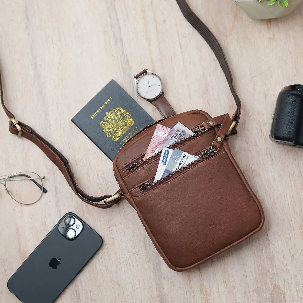 Leather Crossbody Flight Bag Milano- 7