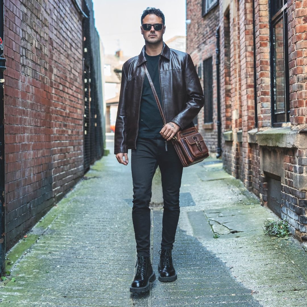 Leather Crossbody Messenger Bag Brown