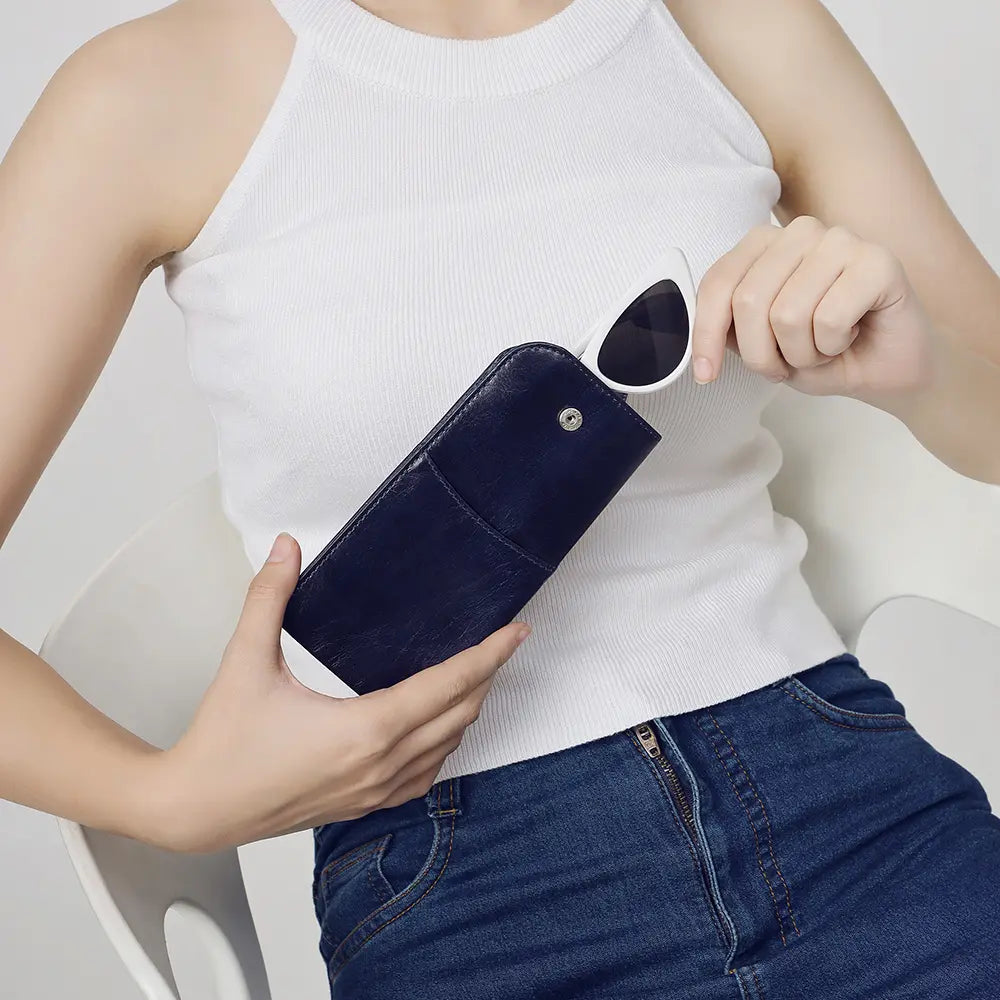 Leather Glasses Case Navy 05