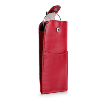 Front view of Red Leather Glasses Case