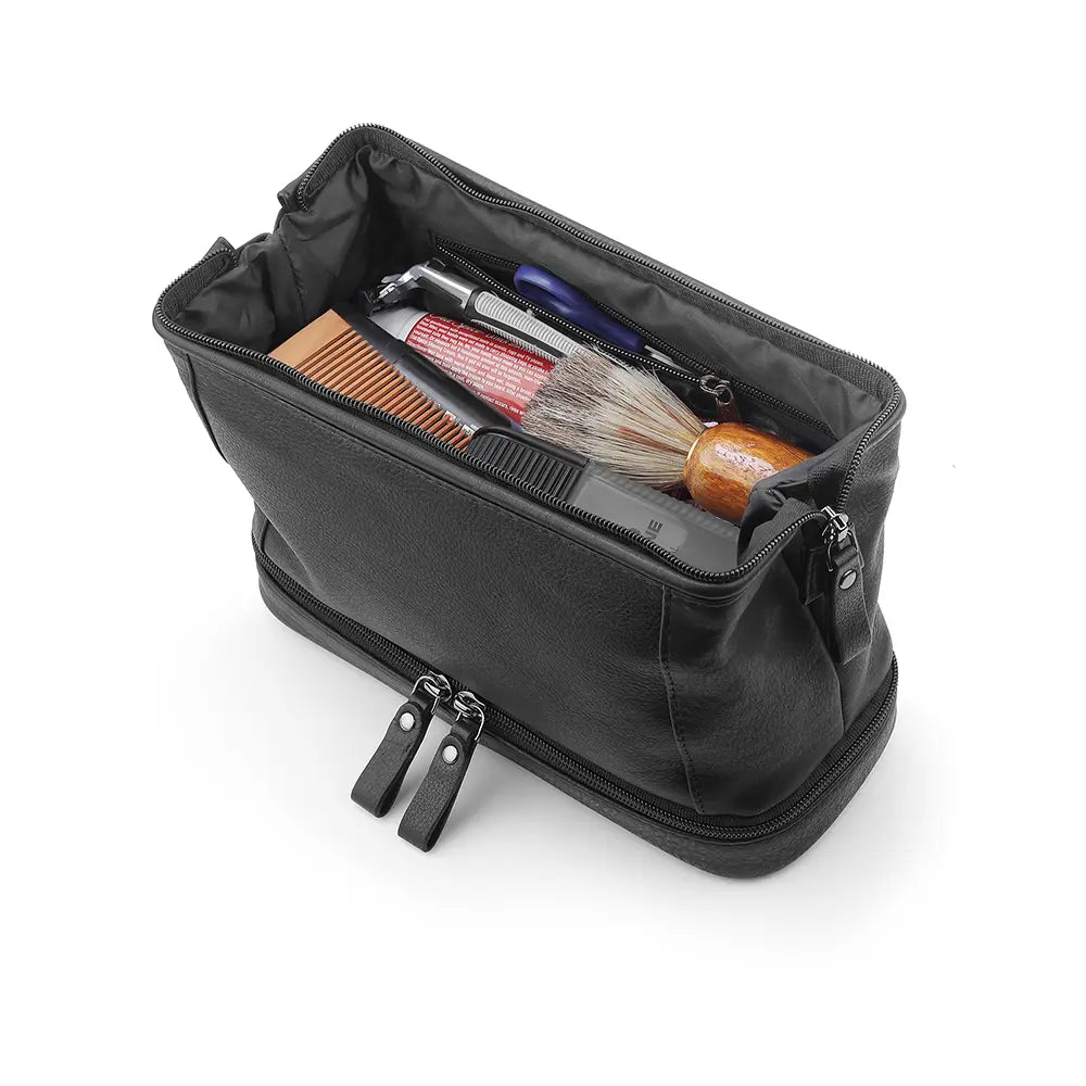Leather Toiletry Wash Bag Black 5