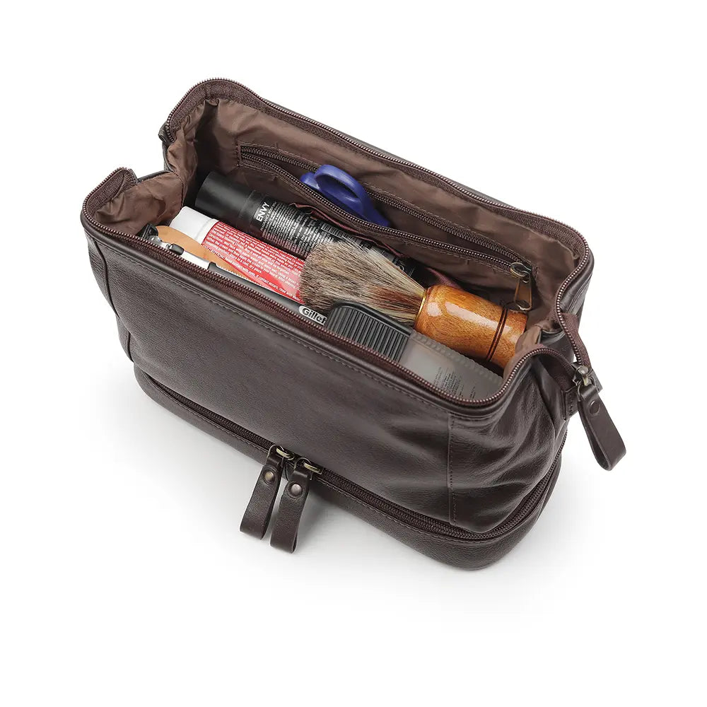 Leather Toiletry Wash Bag Brown 8