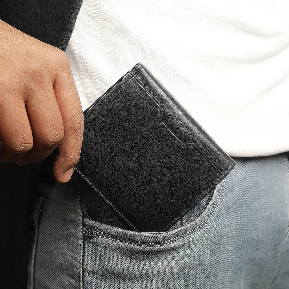 Front view of Black leather wallet on a white background