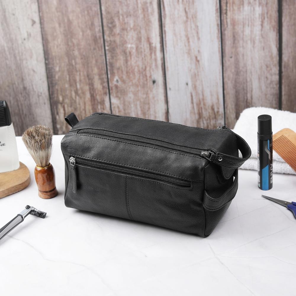 Leather Wash Bag with Double Zipper 917