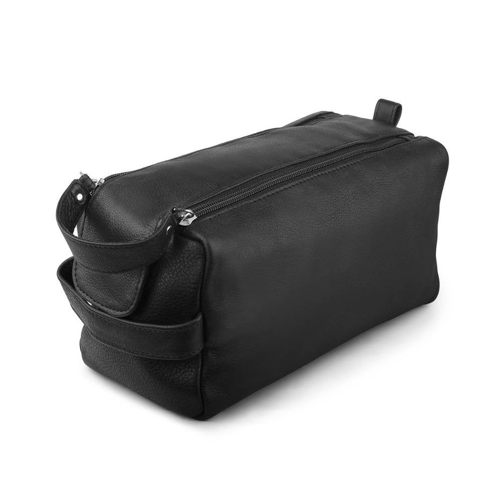 Leather Wash Bag with Double Zipper – Black 917 (2)