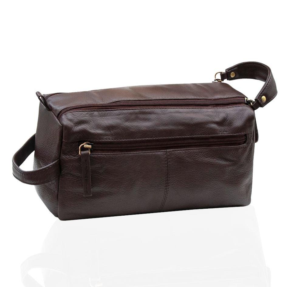 Leather Wash Bag Double Zipper