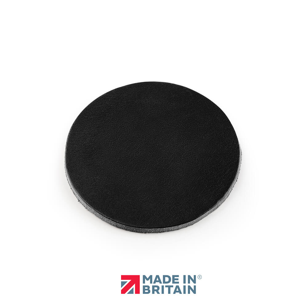 Black handmade leather coaster, crafted in the UK