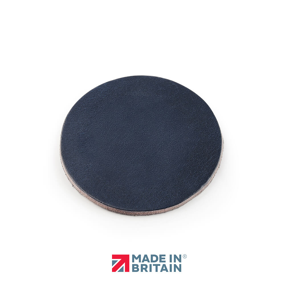 Navy handmade leather coaster, crafted in the UK
