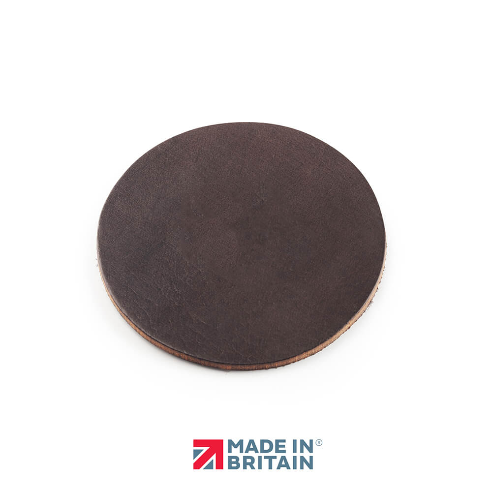 brown handmade leather coaster, crafted in the UK