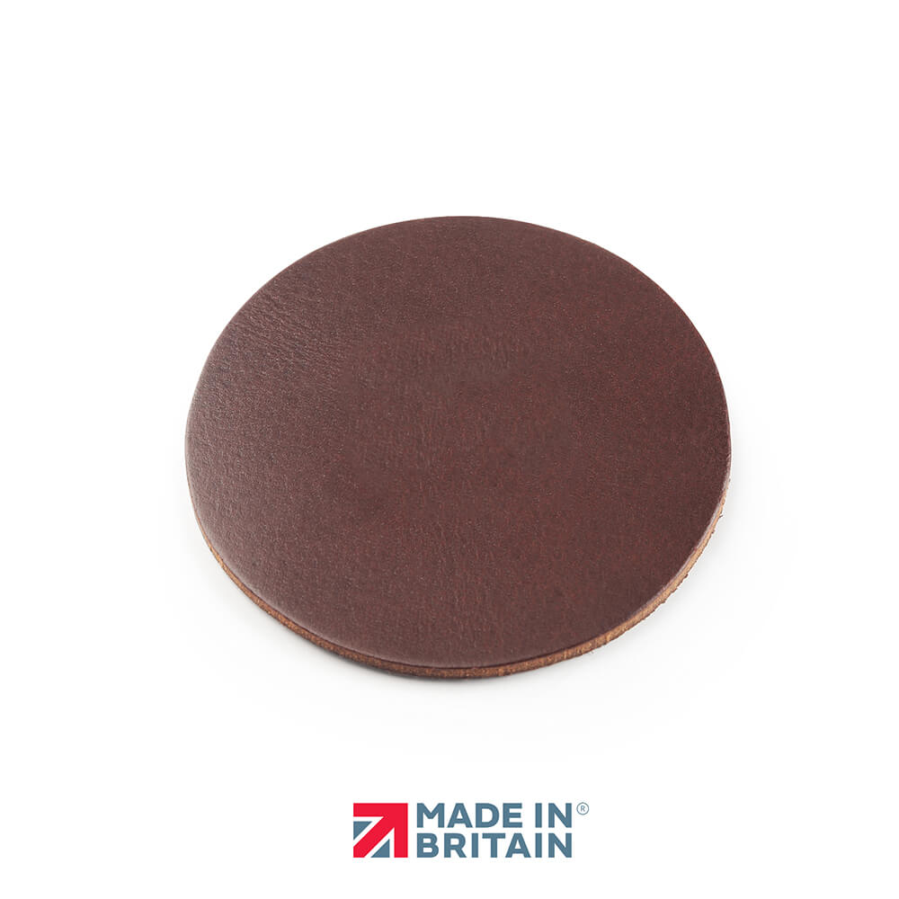 Chocolate handmade leather coaster, crafted in the UK