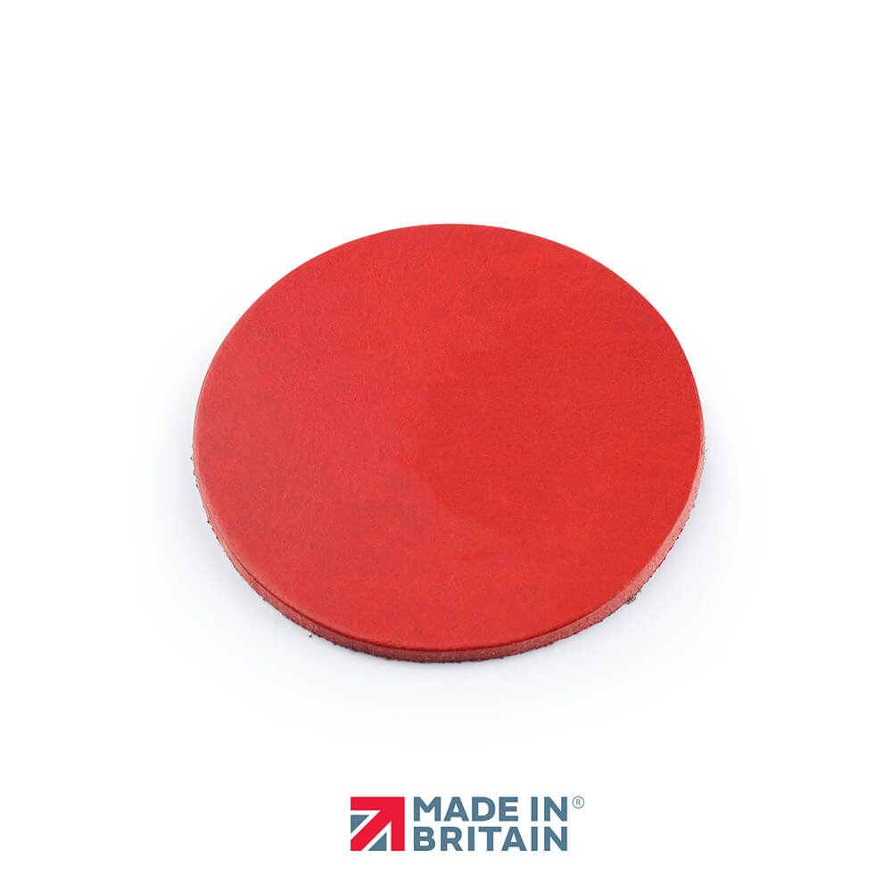 Red handmade leather coaster, crafted in the UK