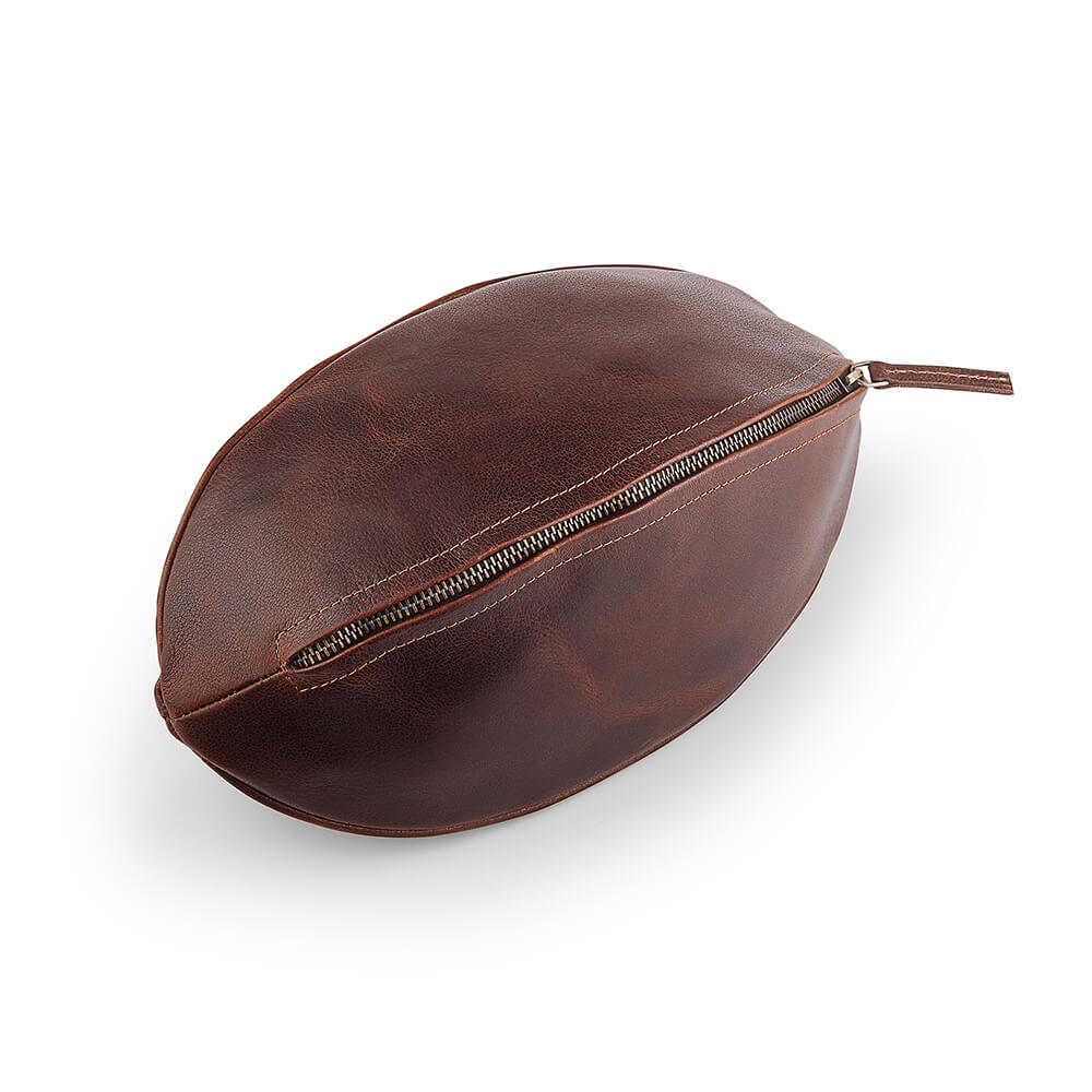 Leather Rugby Ball Wash Bag Travel Toiletry Bag for Men