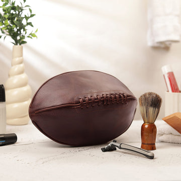 Leather Rugby Ball Wash Bag Travel Toiletry Bag for Men