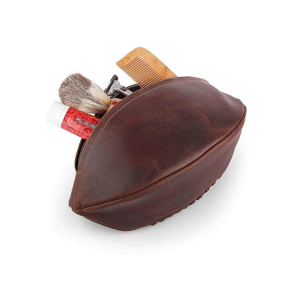 Leather Rugby Ball Wash Bag Travel Toiletry Bag for Men