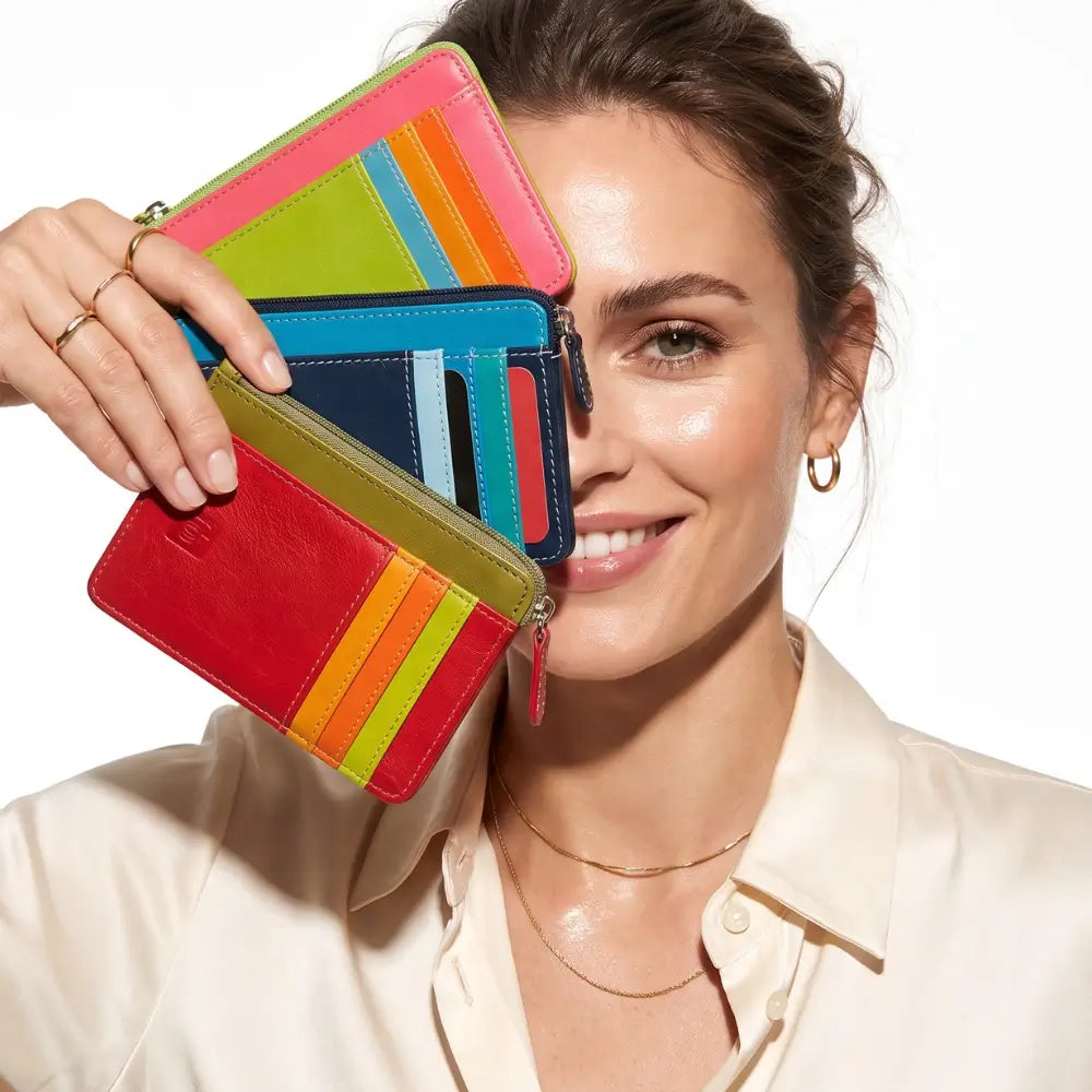  Lime Card Holder Purse with a zipper on a white background