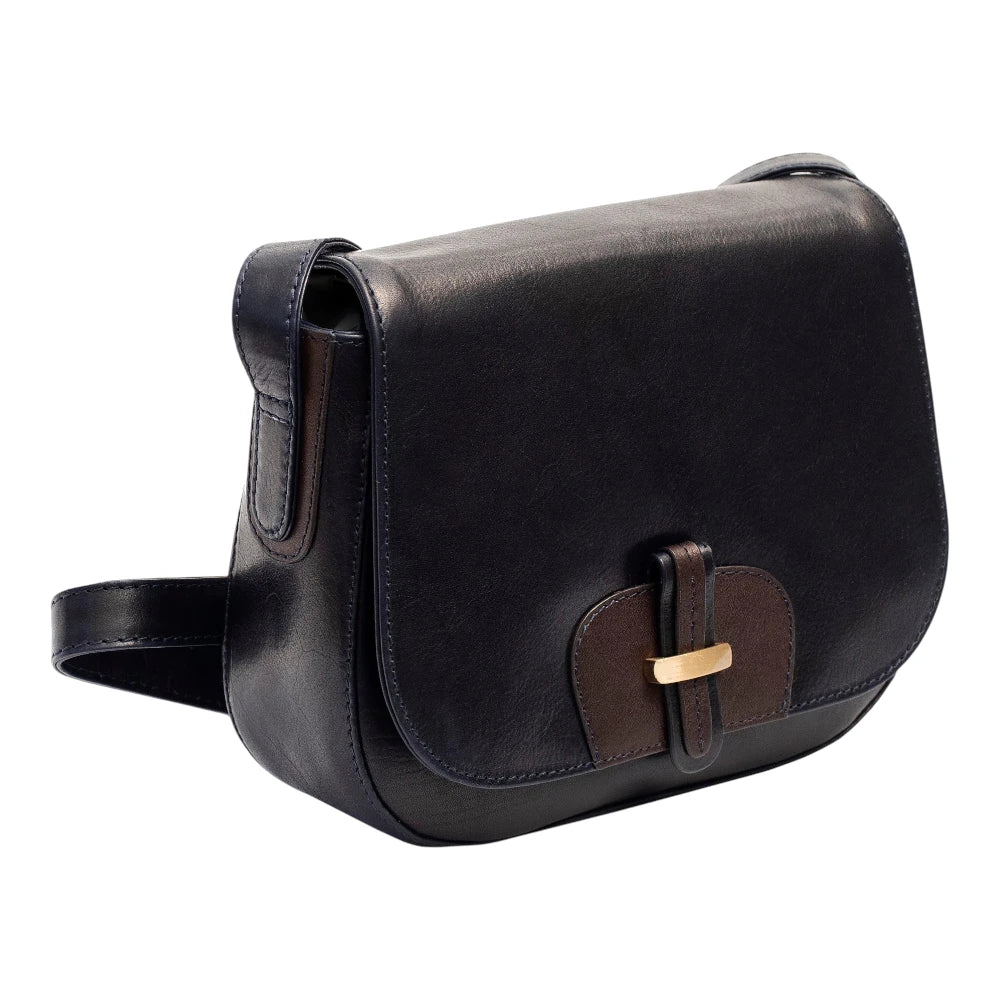 Front view of Navy Leather Shoulder bag