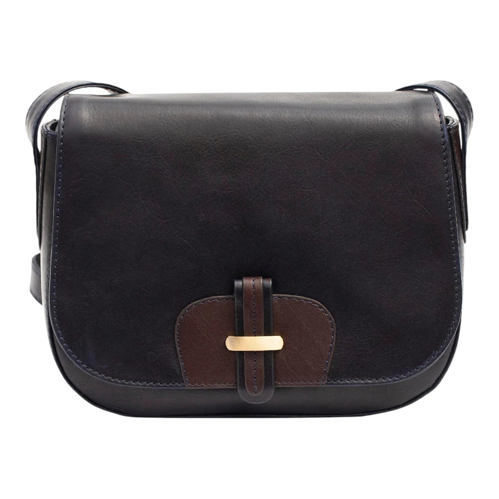 Front view of Navy Leather Shoulder bag