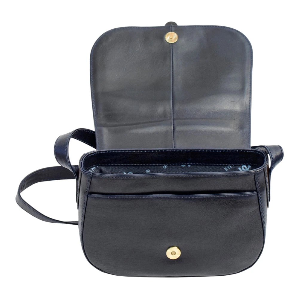 Open view of Navy Leather Shoulder bag
