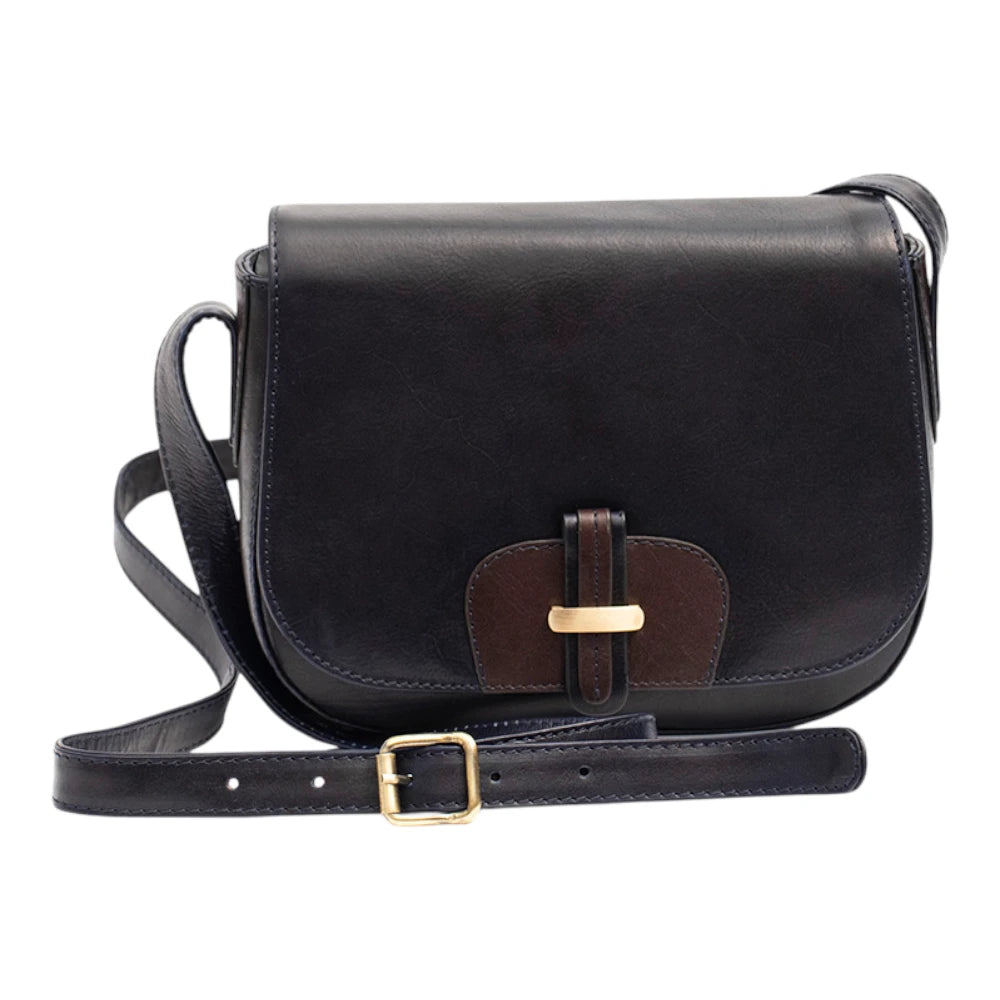 Front view of Navy Leather Shoulder bag