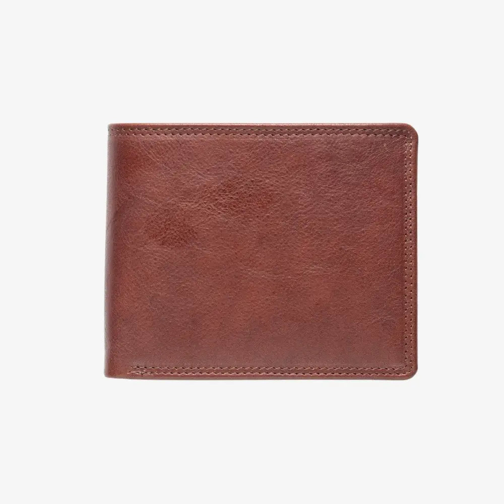 Front view of Light Brown leather wallet on a white background