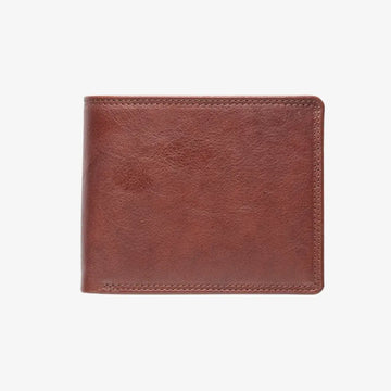 Front view of Light Brown leather wallet on a white background