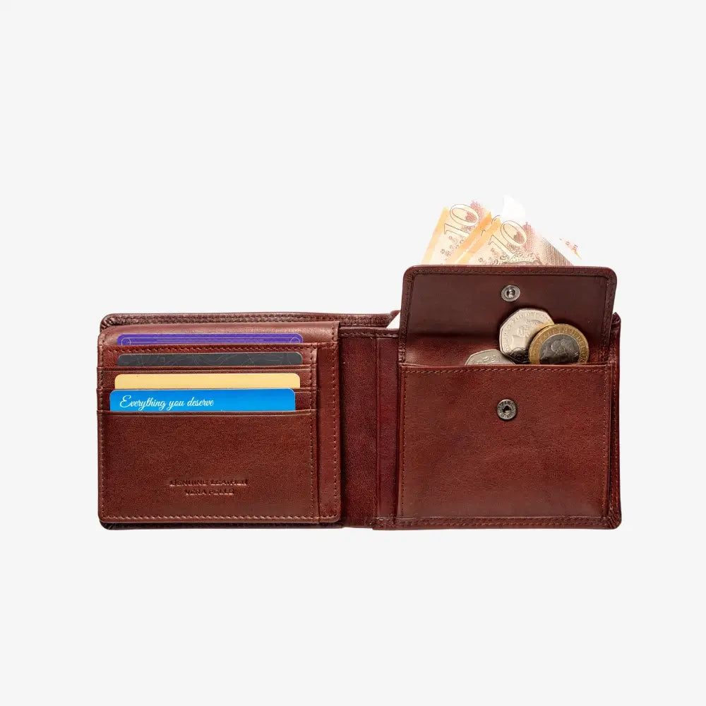 Light Brown leather wallet open on a white background