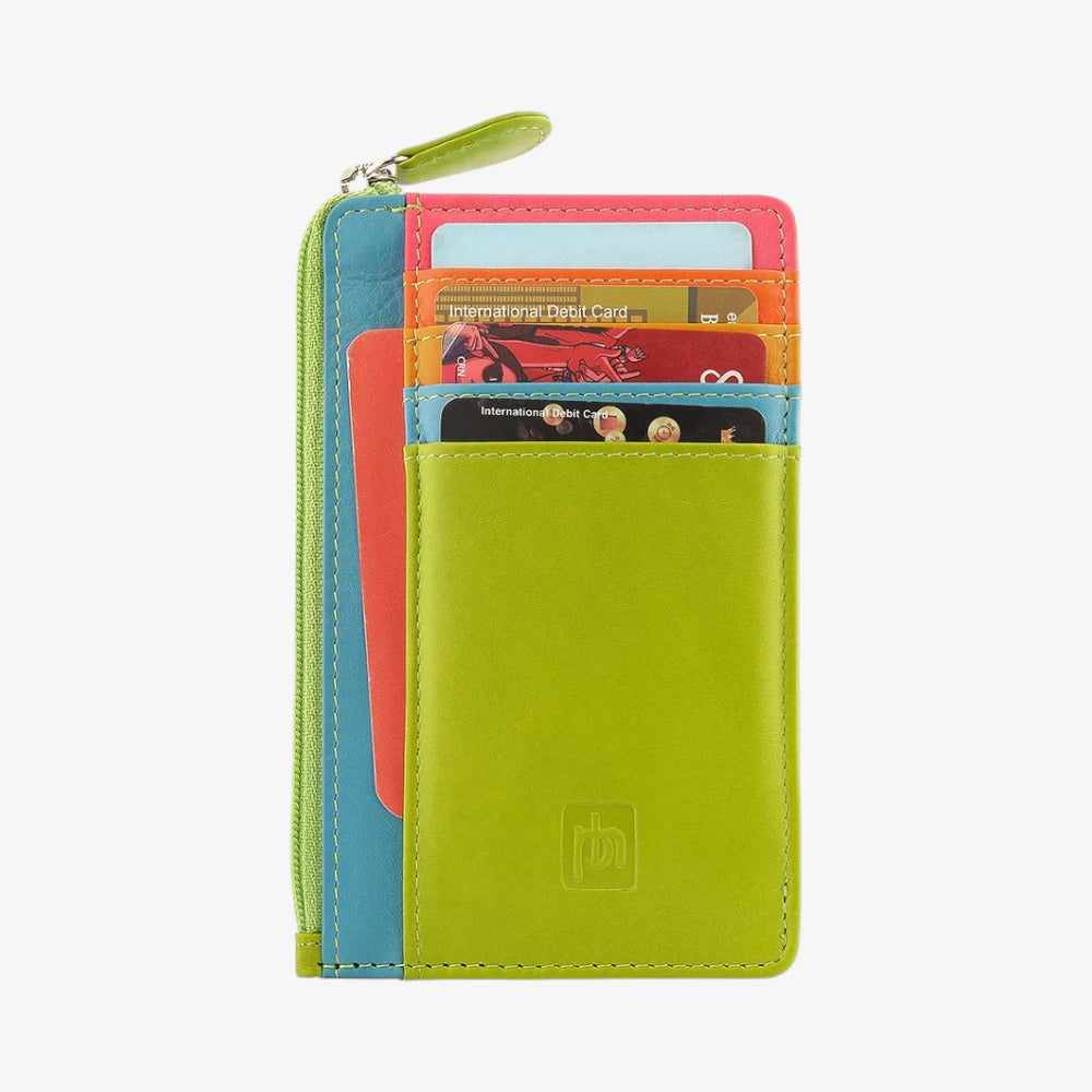  Lime Card Holder Purse with colorful cards on a white background