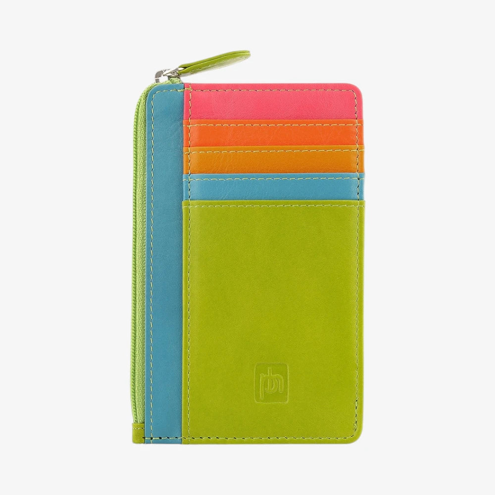  Lime Card Holder Purse with a zipper on a white background