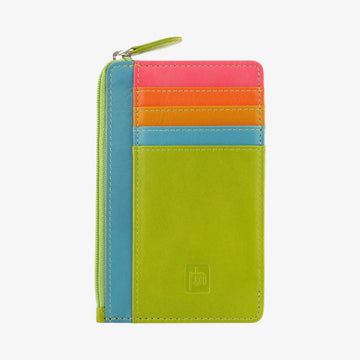  Lime Card Holder Purse with a zipper on a white background