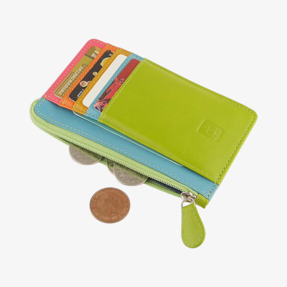 Lime Card Holder Purse with card slots and coin pouch on a white background