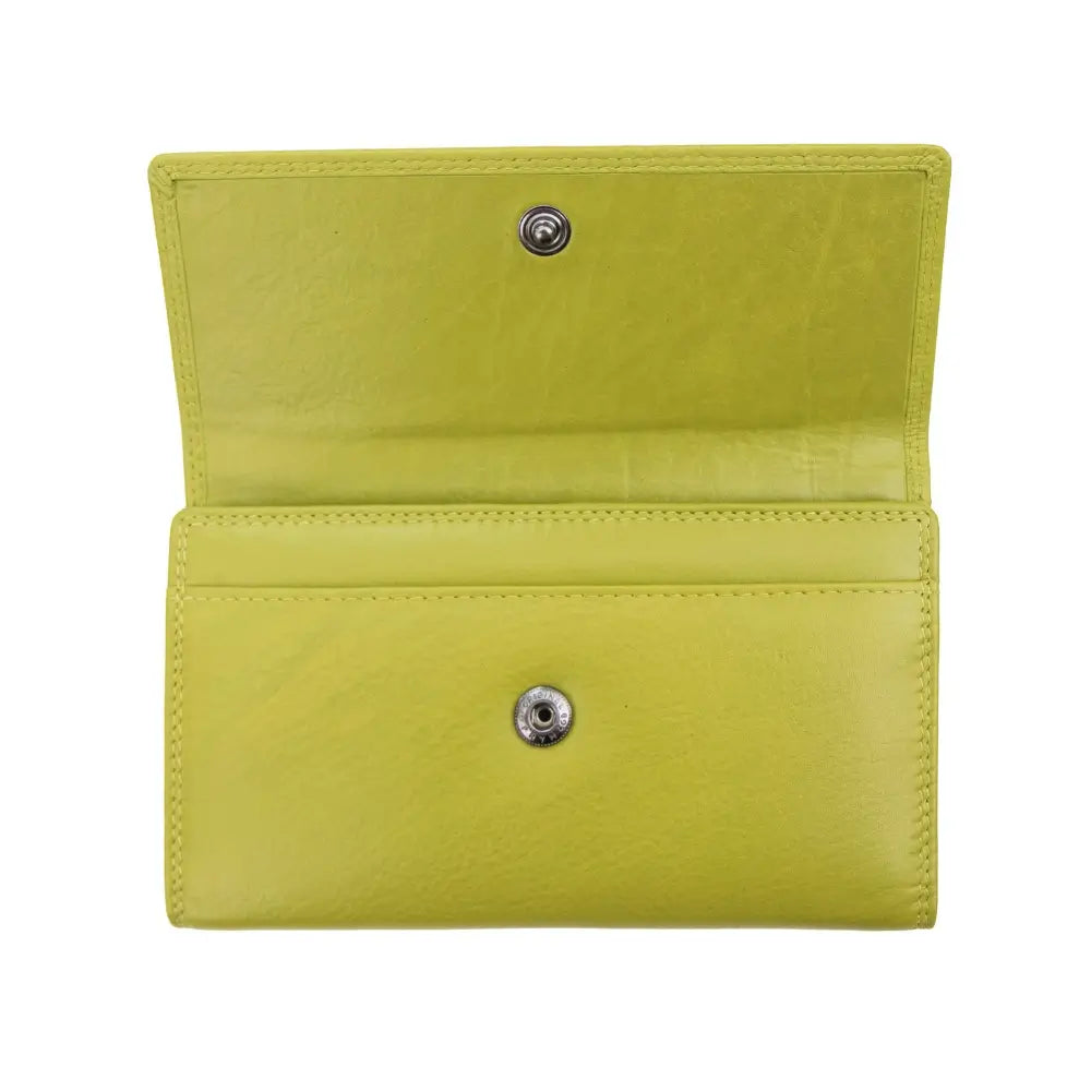 Lime wallet with silver buttons on a white background