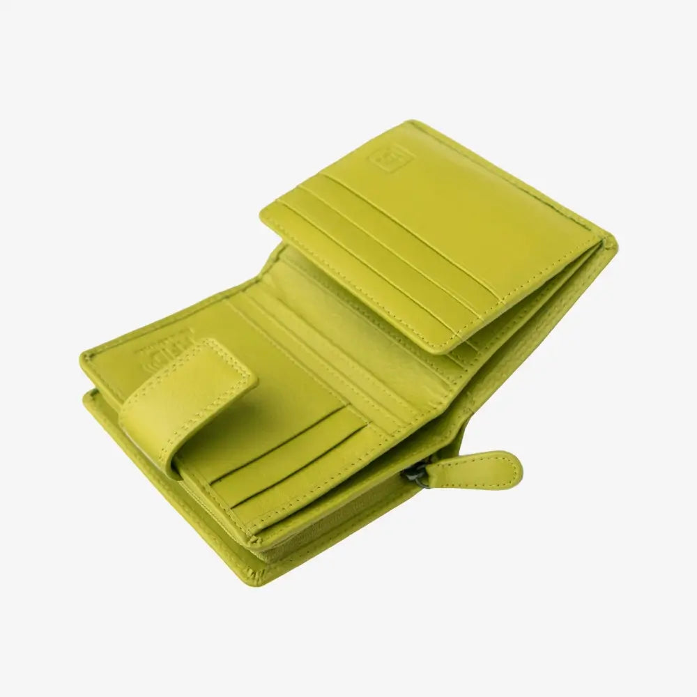 Lime leather wallet on a white background