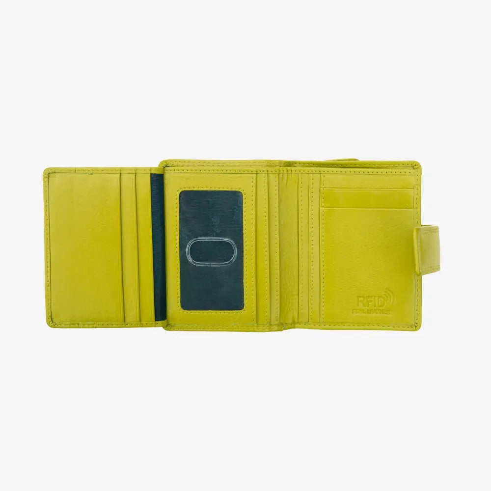 Lime wallet with card slots on a white background