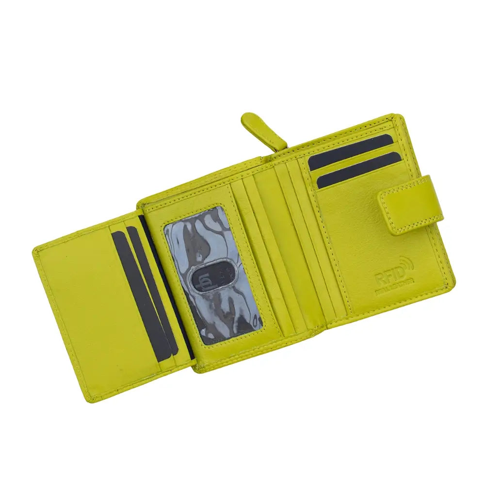 Lime wallet with card slots on a white background