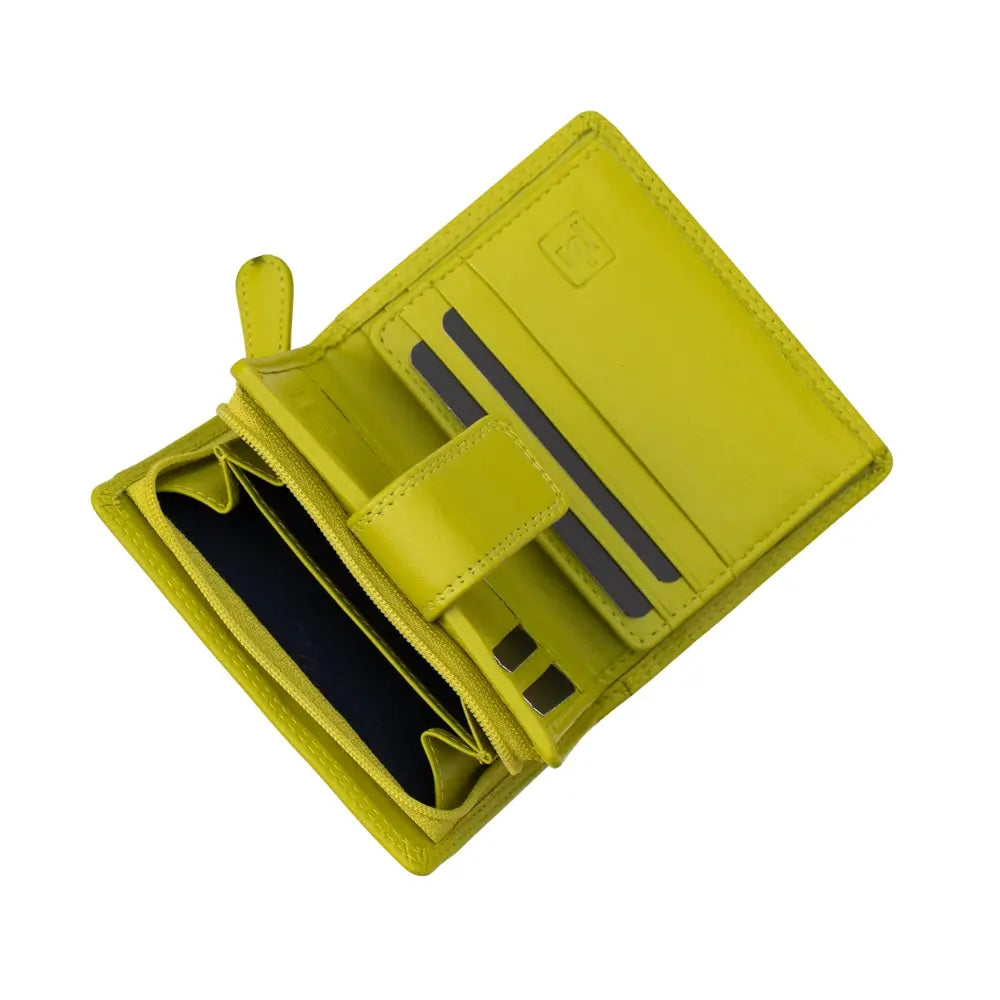 Lime wallet with card slots and a phone pocket on a white background