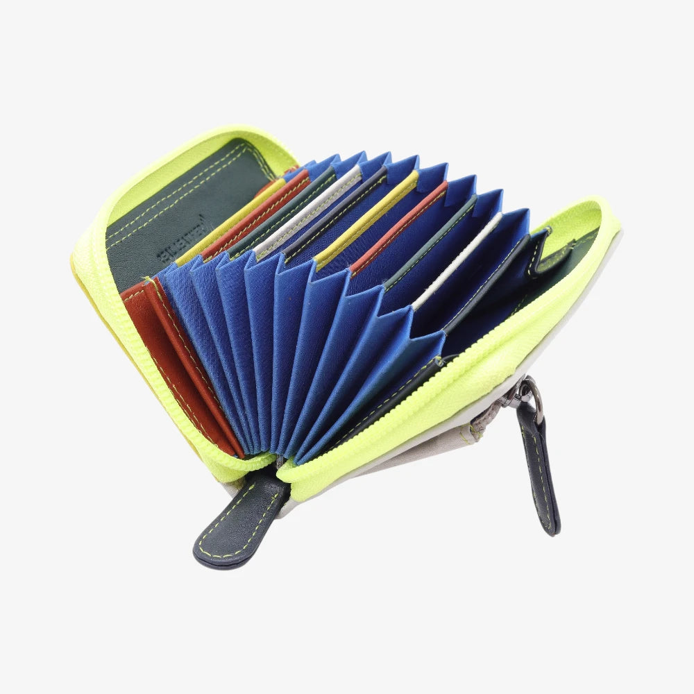 Lime cardholder with multiple card slots on a white background